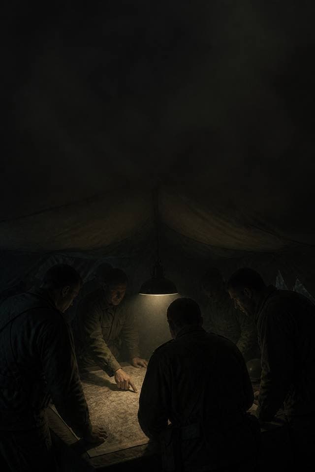 Command staff gathered around a map table